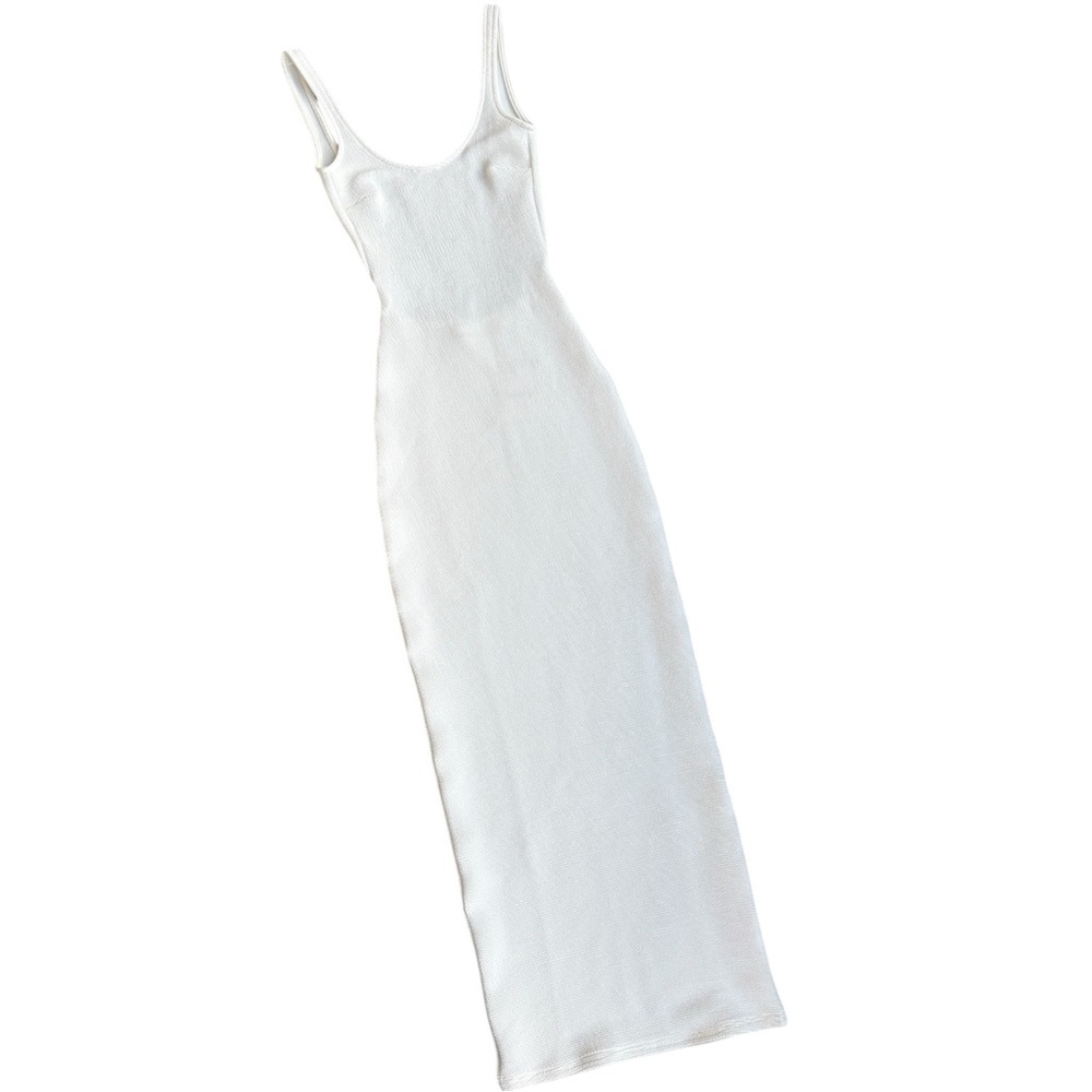 Slim Ribbed White Maxi Dress - Sleeveless Tank Style